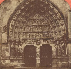 France Reims Cathedral Facade Old Photo Stereoview Tissue 1870