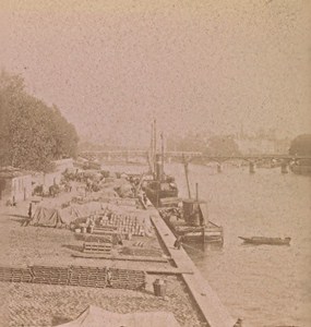 Paris Seine River View France Old Stereo Photo 1890