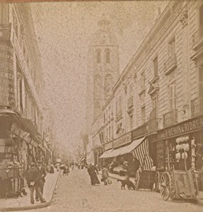 Tours Animated Street & St Martin Tower France Old Stereo Photo 1890