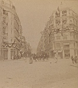 Algiers Rue d'Isly Flag Algeria Old Stereo Photo 1890