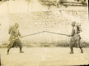 Military Training Bayonet to Rifle Fight France Old Snapshot 1900