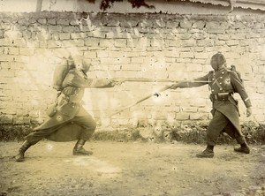 Military Training Bayonet to Rifle Fight France Old Snapshot ca 1900