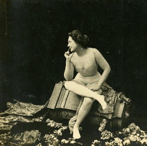 Woman Artistic Study Half Nude Risque Old Photo Stereo SIP 1900