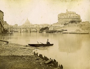 Fisherman on Tiber River Roma Italy Old Photo Brogi 1880