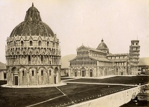 Duomo Place & Leaning Tower Pisa Italy Old Photo 1880