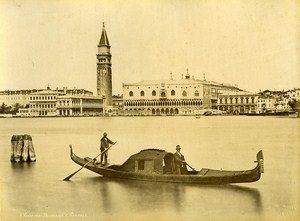 Panorama & Gondola Venice Italy Old Photo Brusa 1880