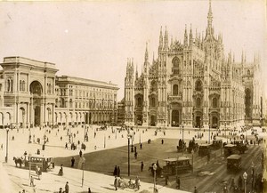 Animated View of Duomo Place Milano Italy Old Photo 1880