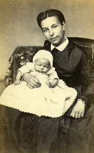 Woman Baby Costume Fashion Lyon France Old CDV Photo Durand ca 1870