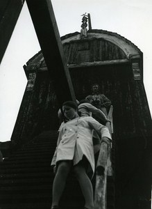 Windmill Stairs Woman Fashion France Old Photo Castillon du Perron 1970