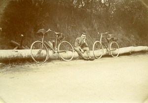 Bicycle promenade Berce Forest Le Mans France Old Snapshot Photo 1911