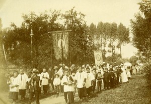 Corpus Christi Procession France Monce en Belin Old Snapshot Photo 1911