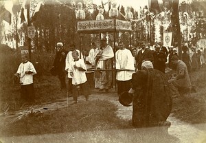 Corpus Christi Procession France Monce en Belin Old Snapshot Photo 1911