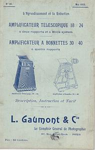 Amplificateur Télescopique 18x24 à deux rapports et à Block system - Amplificateurs à bonnettes 30x40 à quatre rapports - Description, Instruction et Tarif. par Gaumont