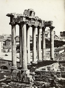 Italy Roma Temple of Concord & Column of Phocas Old Photo Bisson ca 1858