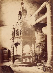 France Lampaul Guimiliau Church baptistery large Old Photo Mieusement 1885