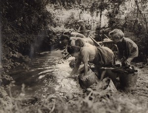 France WWII Normandy Liberation Doing Laundry old Photo Lawrence Riordan 1945