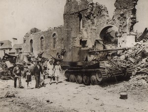 France WWII Roncey Liberation Ruins German Tanks old Photo 1944