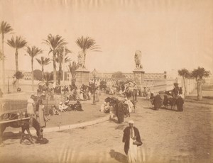 Egypt Cairo Qasr El Nil El Gezira Bridge Busy Street Scene Old Photo 1875