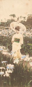 Japan Portrait of young Japanese girl with umbrella old colored Photo 1900