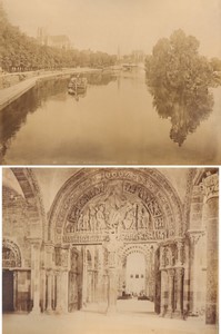 France Vezelay porche de l'église & Auxerre Quais et Cathedrale anciennes Photos Neurdein 1880