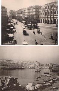 Algeria Alger Place de la République & Harbour 2 old Photos Leroux 1900