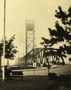 New Hampshire Portsmouth Memorial Bridge Lifting Fog Ancienne Photo 1940