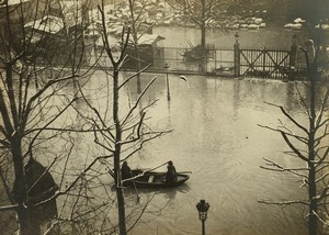 France Paris Inondations de 1910 Floods Seine River Boat Old Photo