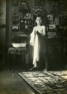 Young Boy Study Washing time France Old Photo 1900