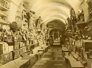 Italy Palermo Cathedral Interior & Ossuary 2 Old Photos Front/Back 1885