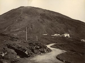 Italy Pompeii Panorama & Vesuvio Funicular 2 Old Photos Front/Back 1885