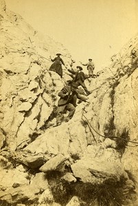 France Alps Chamonix Climbing Chimney passage Old Cabinet Photo Charnaux 1875