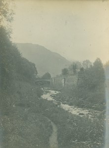 France Pyrenees near Cauterets River Bridge Old Amateur Photo Scrive 1900