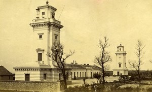 France Manche Sainte Adresse Twin Lighthouse old Albumen Photo 1880