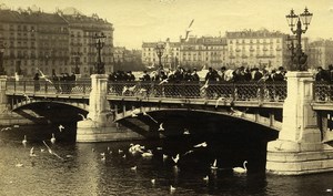 Switerland Geneva Mont Blanc Bridge old Albumen Photo 1880