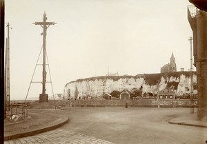 France Dieppe Panorama Cliffs Church Cross old Photo 1900