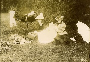 France Paris Ladies Promenade Forest Baby Carriage Umbrella old Photo 1890