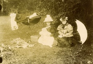 France Paris Ladies Promenade Forest Baby Carriage Umbrella old Photo 1890