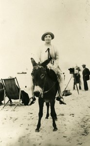 France Beach Photographer Lady on Donkey Old RRPC Photo 1920