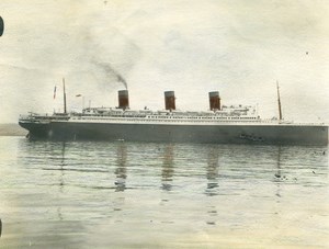 France Le Havre Launch of Ocean Liner Ile de France Old Hand Colored Photo 1927