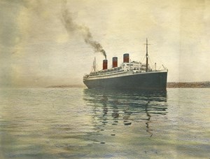 France Le Havre Launch of Ocean Liner Ile de France Old Hand Colored Photo 1927