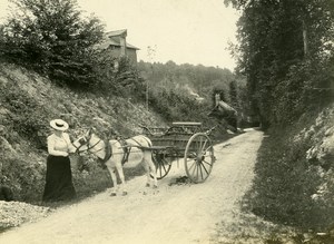 France around Paris Lady and Donkey Cab Promenade Old Photo 1900