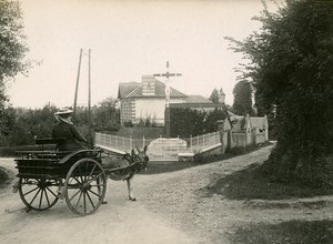France around Paris Lady and Donkey Cab Promenade Calvary Old Photo 1900