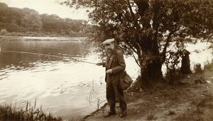 France Bearded Angler Fishing at the River Old Amateur Photo 1933