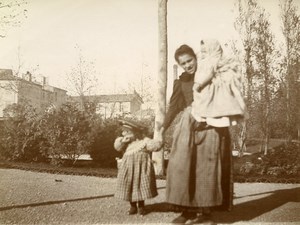 France Paris Maid Walking Children Old Amateur Photo 1900