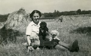 France Roubaix Lady and Poodles in Field Old Victor Vajda Photo 1930