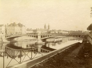 France Melun the Iron Bridge River Church Old Photo 1890