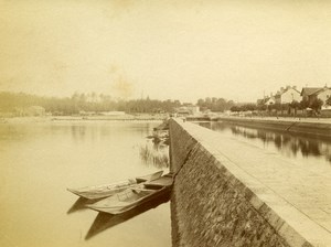 France Melun Banks of the Seine River Canal Barges Old Photo 1890