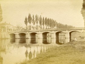 France Melun Stone Bridge River Old Photo 1890