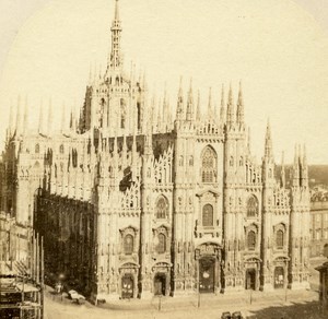 Italy Milan Cathedral Duomo di Milano Old Half Stereo Photo 1860