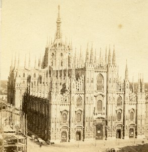 Italy Milan Cathedral Duomo di Milano Old Half Stereo Photo 1860